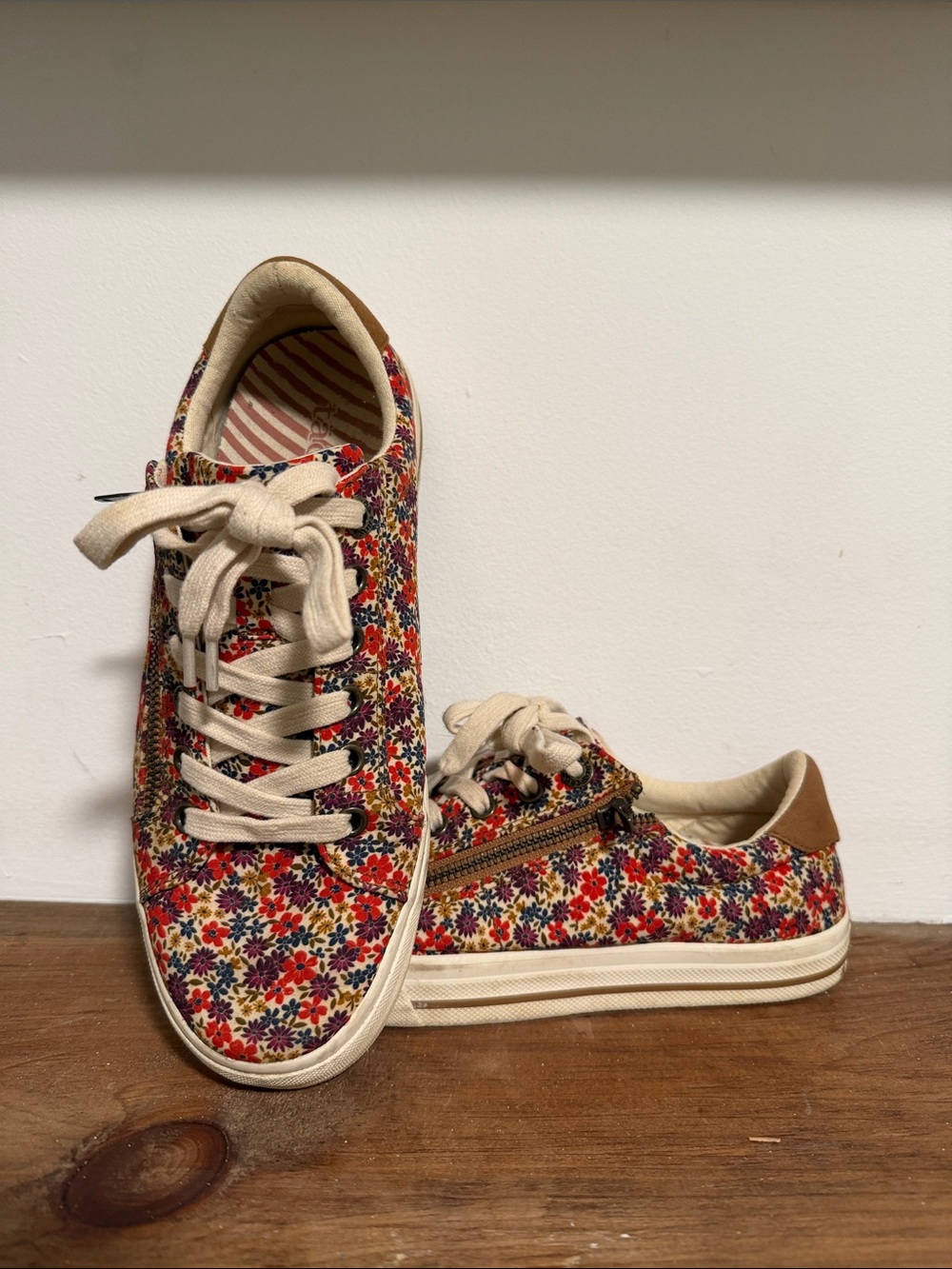 Taos Footwear Floral Canvas Sneakers in Red, Navy, and Cream